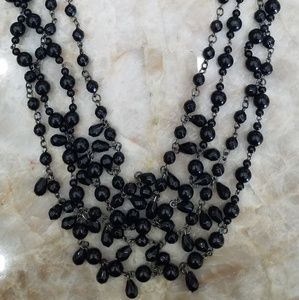 PRETTY 4 STRAND BLACK BEADED LAYERED LOOK NECKLACE